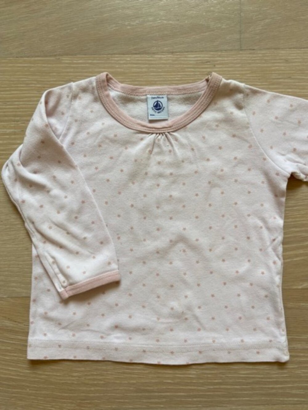 Petit Bateau, Toddler 2yrs old, Soft Pink Star dotted winter cotton T-shirt